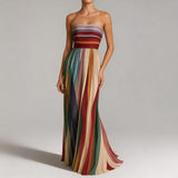 Strapless Maxi Jurk met Multicolor Strepen