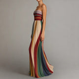 Strapless Maxi Jurk met Multicolor Strepen