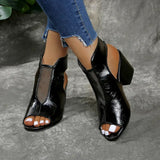 Dames Peep Toe Enkellaarzen met Blokhak