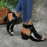 Dames Peep Toe Enkellaarzen met Blokhak