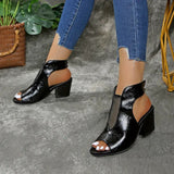 Dames Peep Toe Enkellaarzen met Blokhak