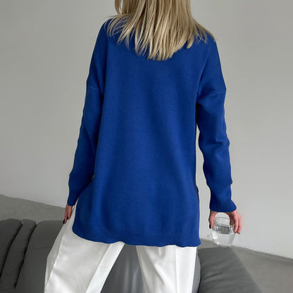 Aaliyah – Stijlvolle zijsplit trui voor dames – Trendy en comfortabele trui met split aan de zijkanten, perfect voor casual looks en moderne stijl. Ideaal voor het najaar en het combineren met jeans of een rok.