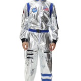 Halloween kostuum – zilverkleurig astronautenpak voor volwassenen en tieners, compleet en comfortabel outfit, ideaal voor Halloween, cosplay en verkleedfeesten.