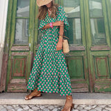 Dames Maxi Jurk met Geometrische Print en V-Hals