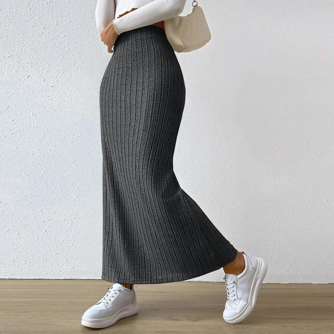 Gebreide maxi rok met hoge taille voor dames – Comfortabele, elegante pasvorm voor een stijlvolle look.
