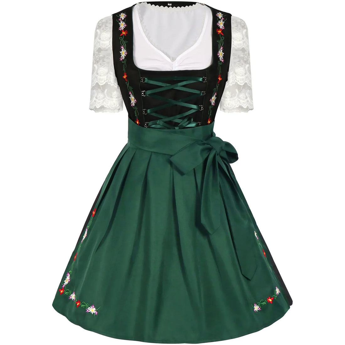 Traditionele groene en zwarte Oktoberfest dirndl voor dames – klassieke Beierse jurk met elegante pasvorm en hoogwaardige stof, perfect voor bierfeesten, verkleedpartijen en thema-evenementen.