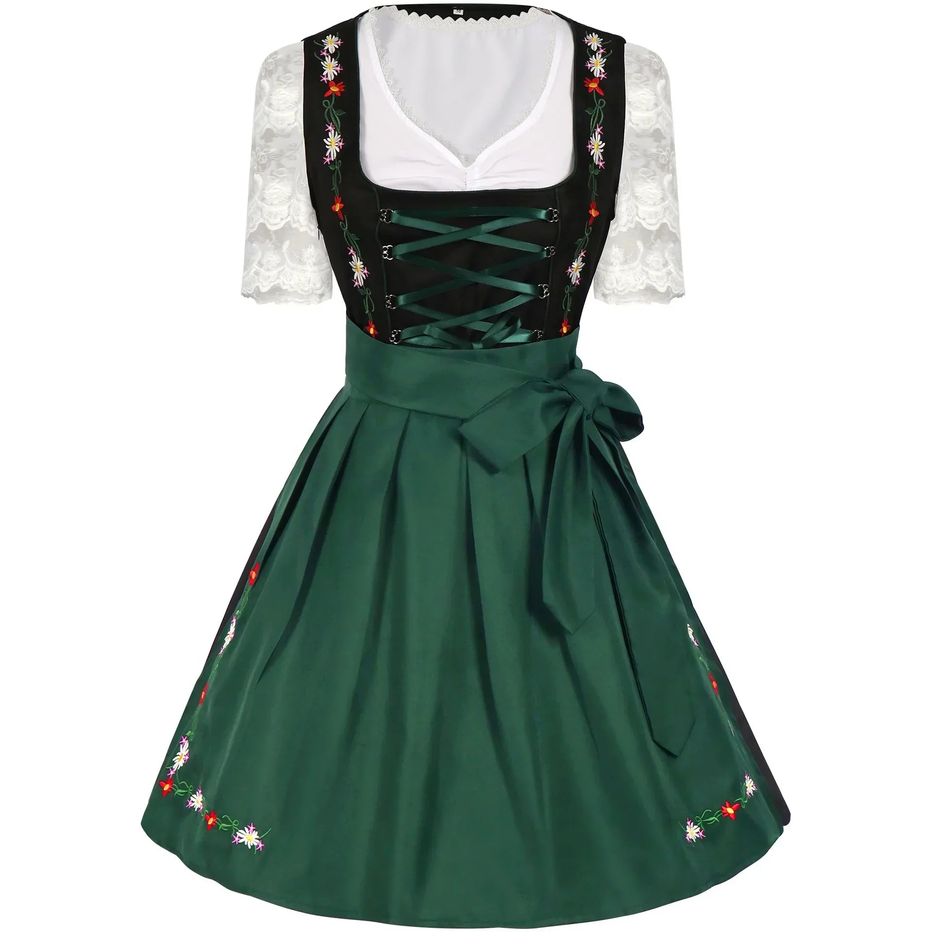 Traditionele groene en zwarte Oktoberfest dirndl voor dames – klassieke Beierse jurk met elegante pasvorm en hoogwaardige stof, perfect voor bierfeesten, verkleedpartijen en thema-evenementen.
