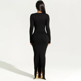 One-Shoulder Maxi Jurk met Lange Mouwen