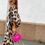 Luipaardprint Maxi Jurk met V-Hals