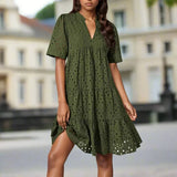 Dames Midi Jurk met Korte Mouwen en Geplooide Rok