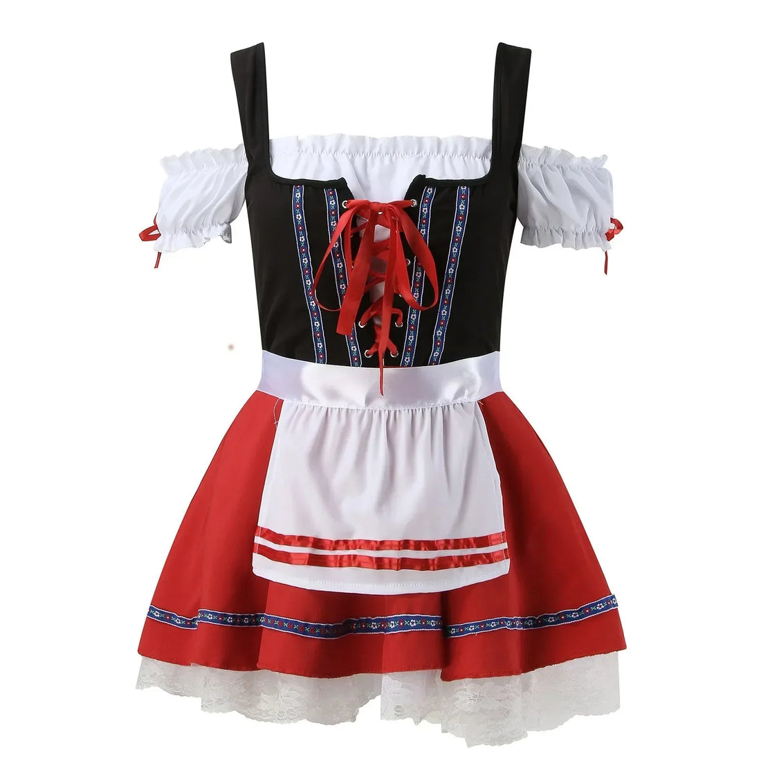 Rode traditionele Oktoberfest dirndl voor dames – klassieke Beierse jurk met elegante pasvorm en hoogwaardige stof, perfect voor bierfeesten, verkleedpartijen en thema-evenementen.