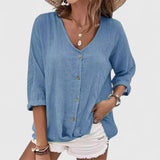 Dames blouse met knoopsluiting en driekwart mouwen