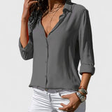 Dames blouse met V-hals en lange mouwen