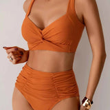 Dames Bikini met Gedraaide Top en Hoge Taille
