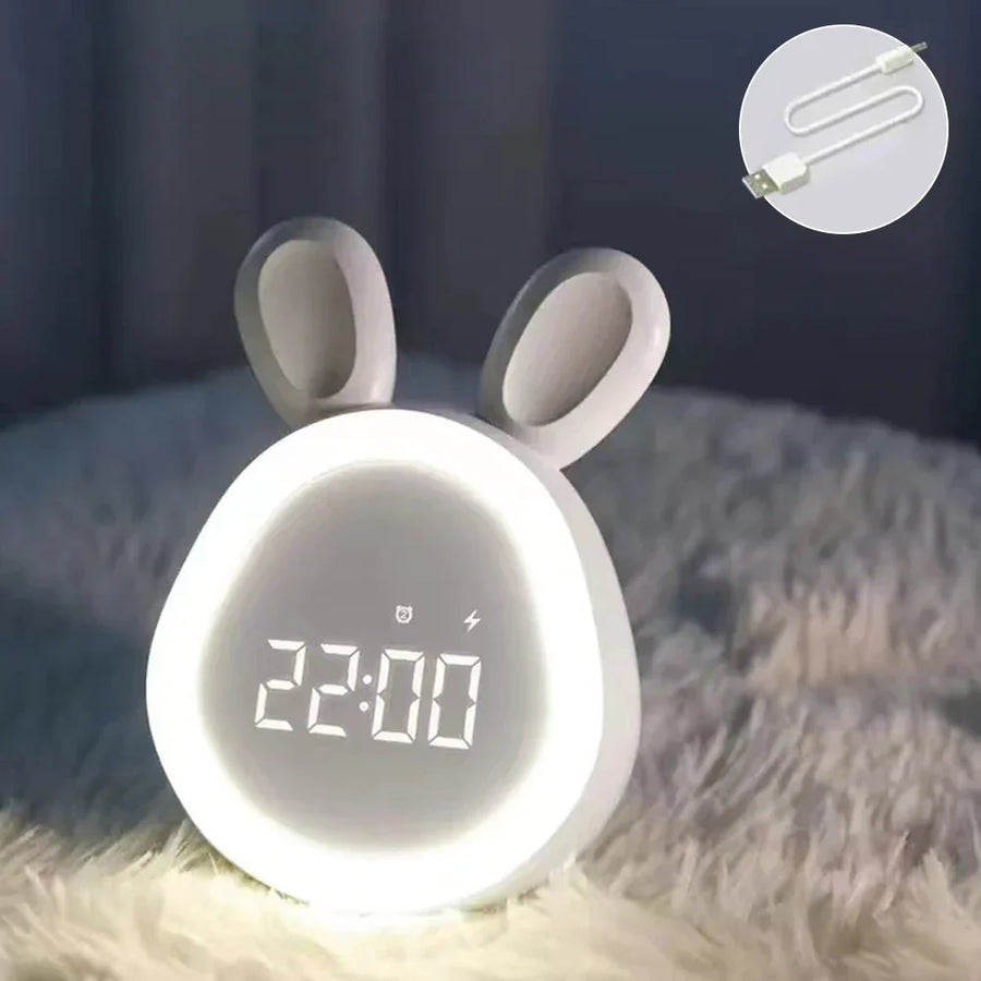 BunnyClock digitale kinderwekker met nachtlampje – kleurrijk display, eenvoudig te gebruiken en bevordert zelfstandig opstaan bij kinderen.
