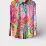 Dames Blouse met Abstracte Print en Knoopsluiting