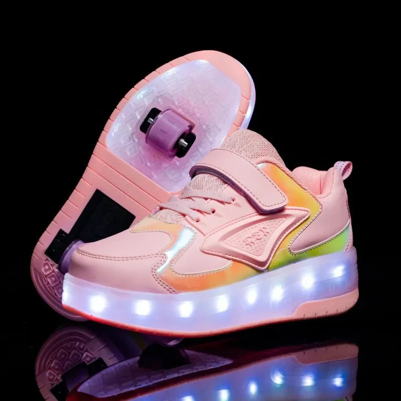 SparkRunners LED rolschaats sneakers voor kinderen – comfortabele en duurzame lichtgevende schoenen met kleurrijke LED-zolen, perfect voor buitenspelen en sportief plezier.