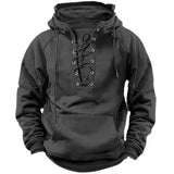 Heren hoodie met vetersluiting en dikke stof