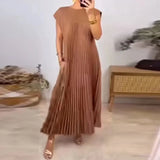 Dames Maxi Jurk met V-Hals en Mouwloos Ontwerp