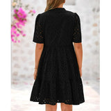 Dames Midi Jurk met Korte Mouwen en Geplooide Rok