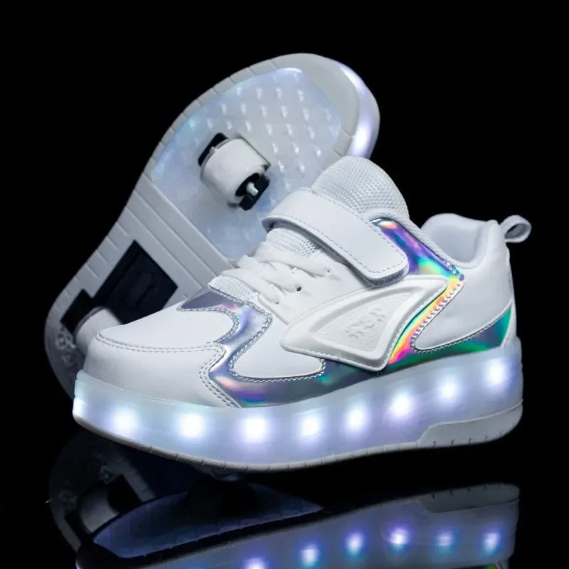 SparkRunners LED rolschaats sneakers voor kinderen – comfortabele en duurzame lichtgevende schoenen met kleurrijke LED-zolen, perfect voor buitenspelen en sportief plezier.