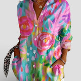 Dames Blouse met Abstracte Print en Knoopsluiting
