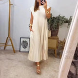 Dames Maxi Jurk met V-Hals en Mouwloos Ontwerp