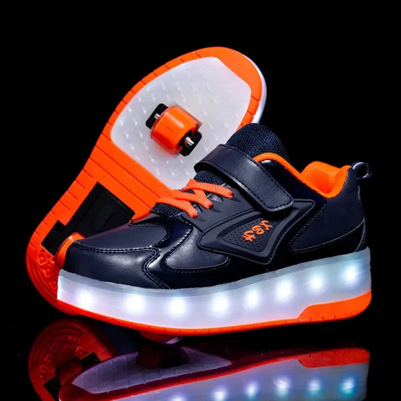 SparkRunners LED rolschaats sneakers voor kinderen – comfortabele en duurzame lichtgevende schoenen met kleurrijke LED-zolen, perfect voor buitenspelen en sportief plezier.