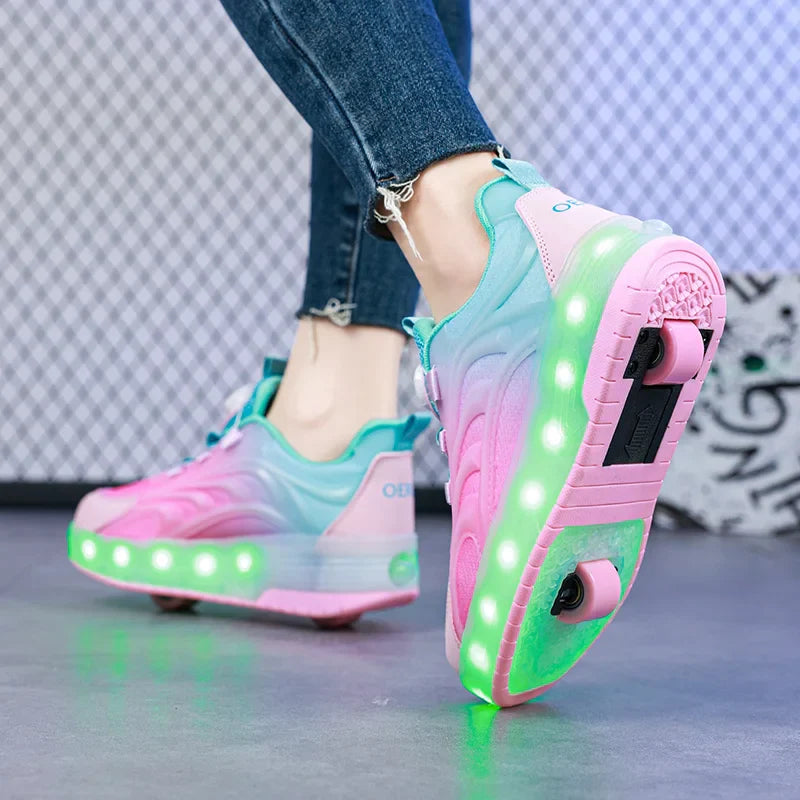 LED licht rolschaats schoenen – verlichte USB sneakers voor kinderen, comfortabel en veilig met kleurrijk design, ideaal voor plezier en buitenactiviteiten.
