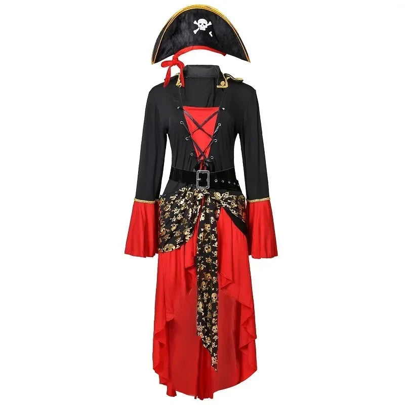 Piratenkapitein kostuum jurk – Halloween midi jurk voor dames, stoer en comfortabel ontwerp met piratendetails, perfect voor Halloween en verkleedfeesten.