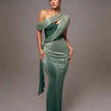 Elegante One Shoulder Avondjurk met Glans