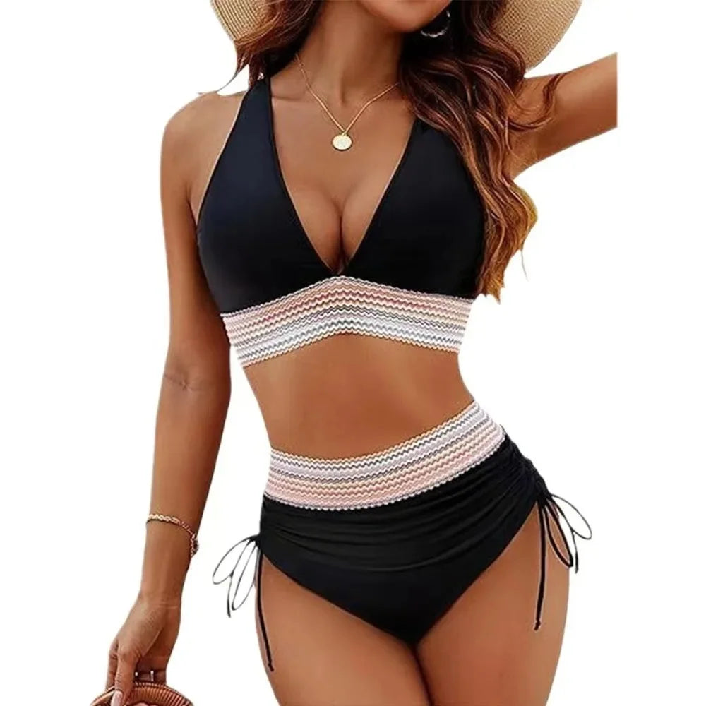Tummy control bikini set voor dames – flatterende en comfortabele zwemsuit met controlerende taille, ideaal voor het creëren van een slanker silhouet. Perfect voor stranddagen en zwembaden.