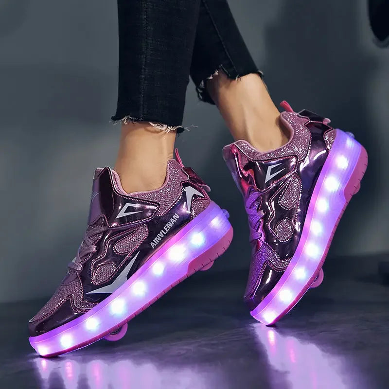 SparkRunners LED rolschaats sneakers voor kinderen – comfortabele en duurzame lichtgevende schoenen met kleurrijke LED-zolen, perfect voor buitenspelen en sportief plezier.