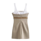 Beige Mini Jurk met Taille Riem