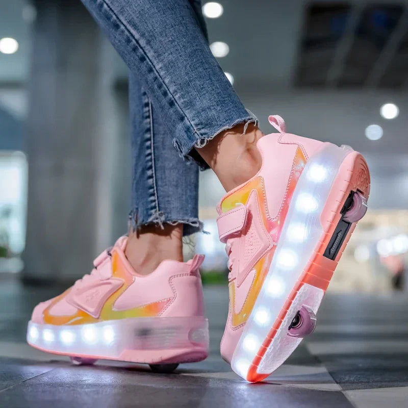 SparkRunners LED rolschaats sneakers voor kinderen – comfortabele en duurzame lichtgevende schoenen met kleurrijke LED-zolen, perfect voor buitenspelen en sportief plezier.