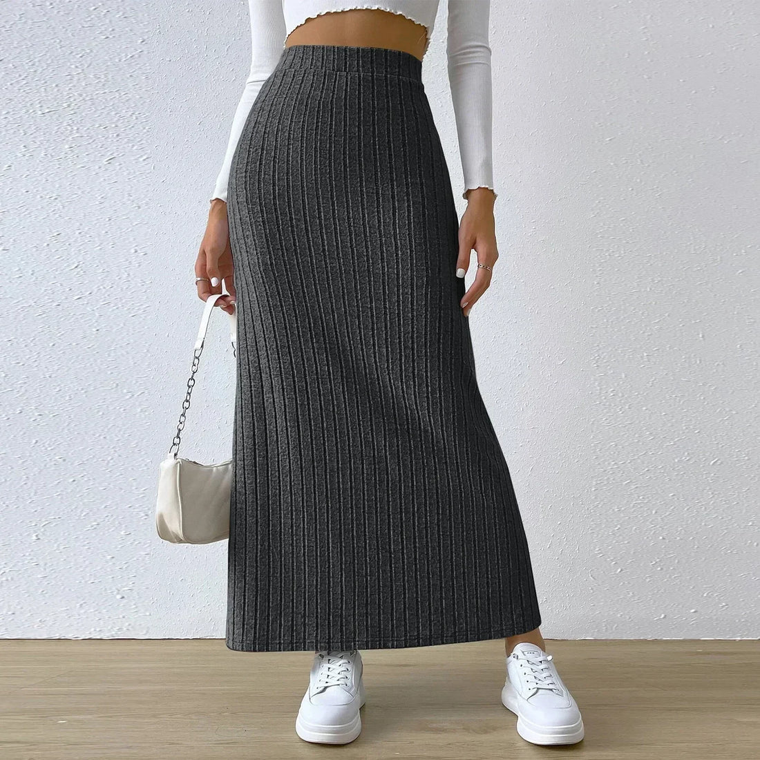 Gebreide maxi rok met hoge taille voor dames – Comfortabele, elegante pasvorm voor een stijlvolle look.