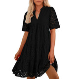 Dames Midi Jurk met Korte Mouwen en Geplooide Rok