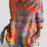 Dames Blouse met Abstracte Print en Knoopsluiting