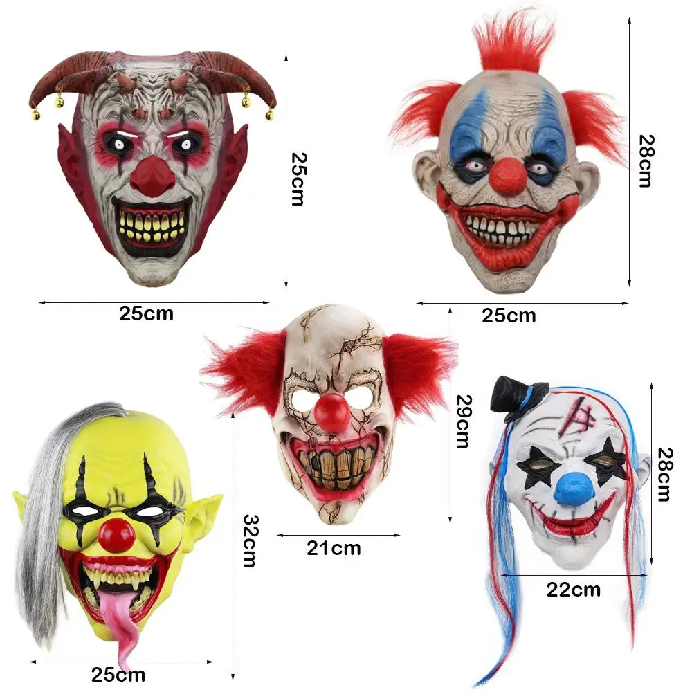 Halloween clown masker – eng en kleurrijk volledig gezichtsmasker van lichtgewicht materiaal, ideaal voor Halloween, cosplay en verkleedfeesten.