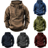Heren hoodie met vetersluiting en dikke stof