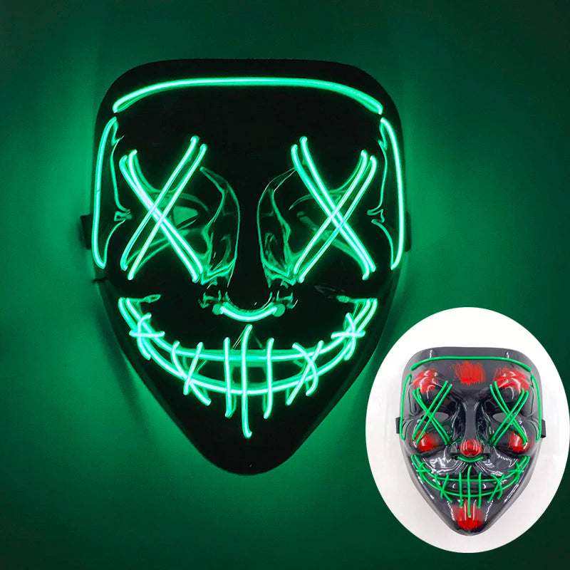 LED Halloween masker – draadloos lichtgevend party masker met meerdere stijlen en knipperende effecten, perfect voor Halloween, feestjes en cosplay voor kinderen en volwassenen.