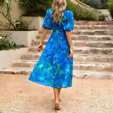 Dames Midi Jurk met Bloemenprint en V-Hals