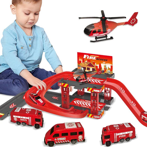 Race’n Rescue speelset – vliegtuig, brandweerwagens en garage voor kinderen, stimuleert fantasierijk spel, coördinatie en rollenspel.