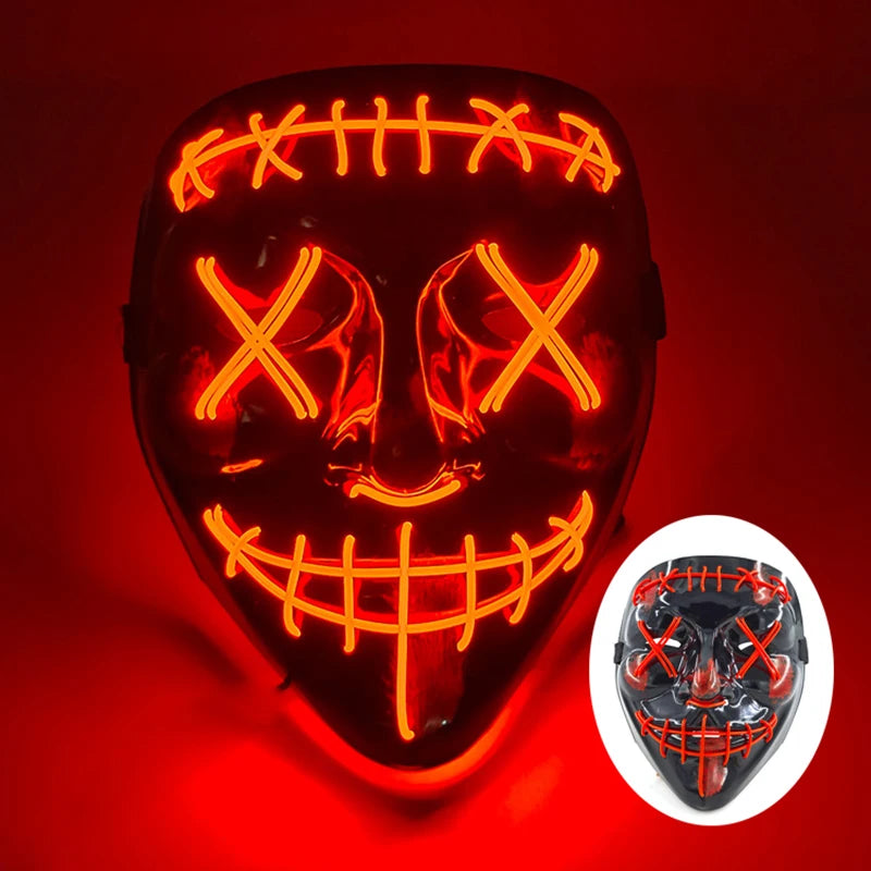 LED Halloween masker – draadloos lichtgevend party masker met meerdere stijlen en knipperende effecten, perfect voor Halloween, feestjes en cosplay voor kinderen en volwassenen.