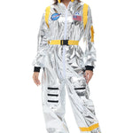 Halloween kostuum – zilverkleurig astronautenpak voor volwassenen en tieners, compleet en comfortabel outfit, ideaal voor Halloween, cosplay en verkleedfeesten.