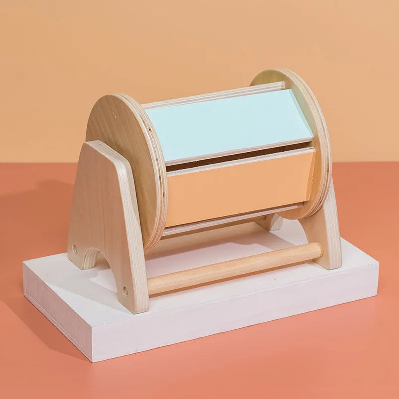 Montessori kleurenspel trommel – sensorisch speelgoed voor baby’s, kleurrijk en duurzaam materiaal, stimuleert zintuigen en motorische ontwikkeling.