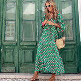 Dames Maxi Jurk met Geometrische Print en V-Hals