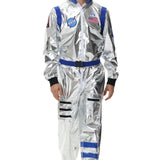 Halloween kostuum – zilverkleurig astronautenpak voor volwassenen en tieners, compleet en comfortabel outfit, ideaal voor Halloween, cosplay en verkleedfeesten.