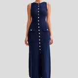 Dames Midi Jurk met Knoopsluiting en Zijsplit