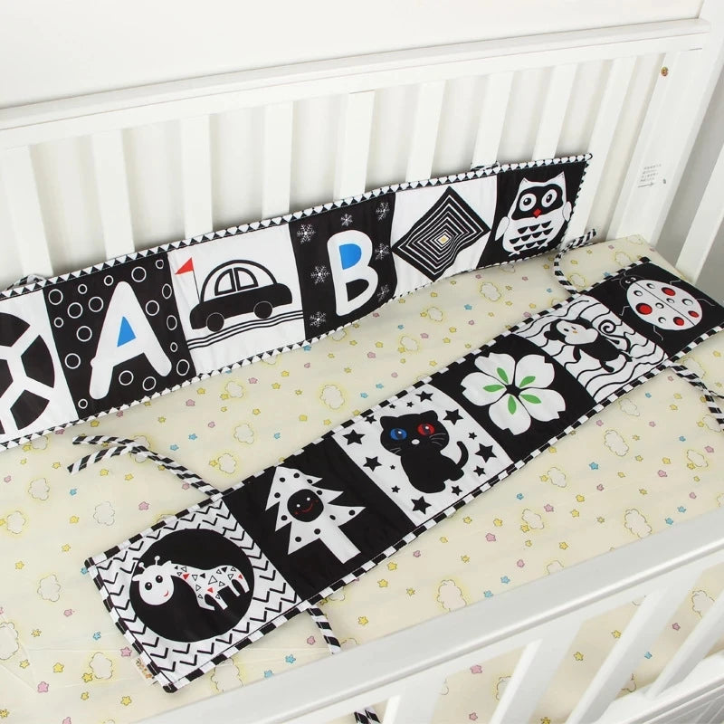 Zwart-wit sensorisch babyboek – Montessori speelgoed met contrastrijke illustraties, stimuleert visuele ontwikkeling en nieuwsgierigheid bij baby’s.